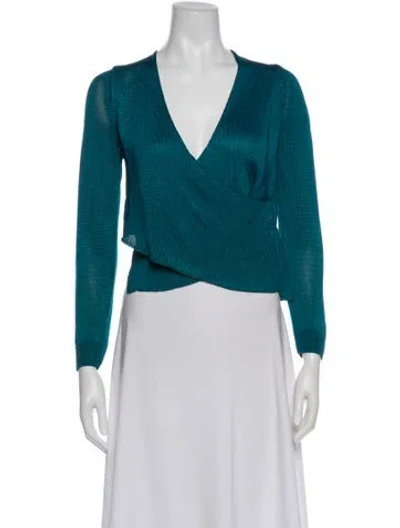 Pre-owned Michelle Mason V-neck Long Sleeve Top In Blue