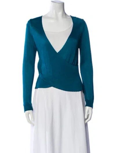 Pre-owned Michelle Mason V-neck Long Sleeve Top In Green