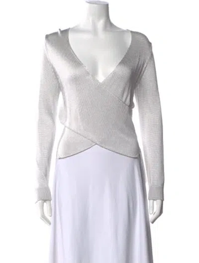 Pre-owned Michelle Mason V-neck Long Sleeve Top In Silver