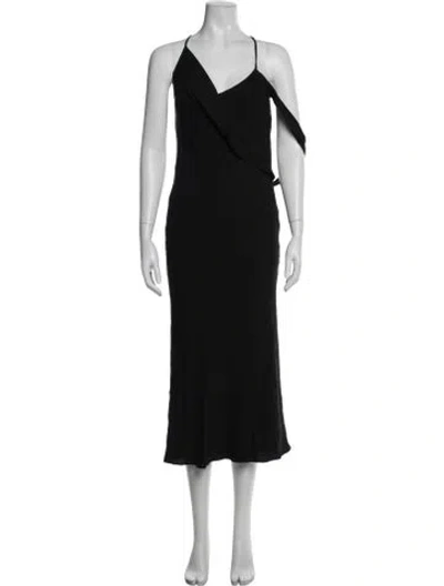 Pre-owned Michelle Mason V-neck Midi Length Dress In Black