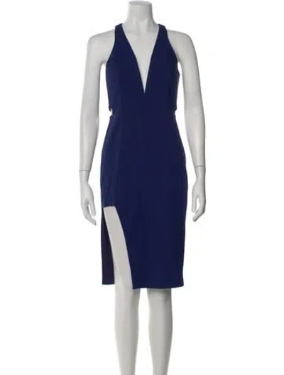 Pre-owned Michelle Mason V-neck Midi Length Dress In Blue