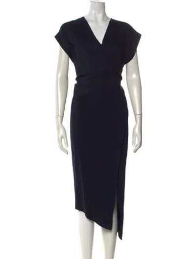 Pre-owned Michelle Mason V-neck Midi Length Dress In Blue