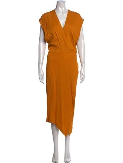 Pre-owned Michelle Mason V-neck Midi Length Dress In Orange