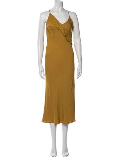 Pre-owned Michelle Mason V-neck Midi Length Dress In Yellow