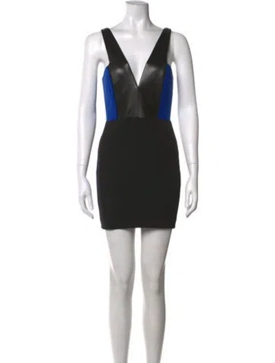 Pre-owned Michelle Mason V-neck Mini Dress In Black