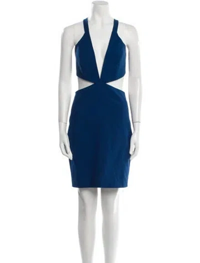 Pre-owned Michelle Mason V-neck Mini Dress In Blue