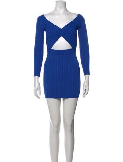 Pre-owned Michelle Mason V-neck Mini Dress In Blue