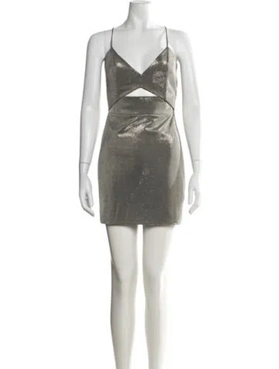 Pre-owned Michelle Mason V-neck Mini Dress In Silver