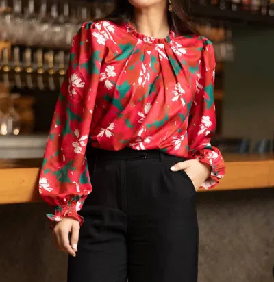 Michelle Mcdowell Holiday Floral Top In Red