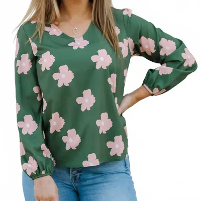 Michelle Mcdowell Jamie Floral Top In Deep Green & Pink