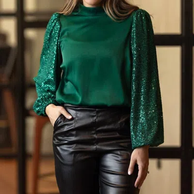 Michelle Mcdowell Melanie Long Sleeve Top In Green Sequin