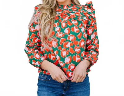 Michelle Mcdowell Patty Printed Top In Green/orange In Multi