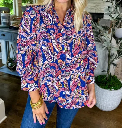 Michelle Mcdowell Polly Top In Navy Mosaic Meadow In Multi