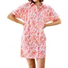 MICHELLE MCDOWELL PRINTED SHIRT DRESS IN SPRING IT ON CORAL