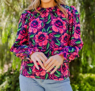 Michelle Mcdowell Quinn Long Sleeve Top In Lovestruck Navy In Multi