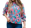 Michelle Mcdowell Quinn Top In Poppies Teal In Multi