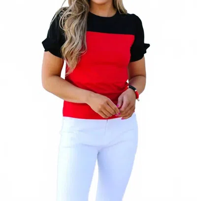 Michelle Mcdowell Short Puff Sleeves Blakeley Top In Red/black