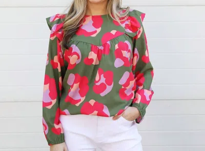 Michelle Mcdowell Spot On Long Sleeves Top In Olive In Multi