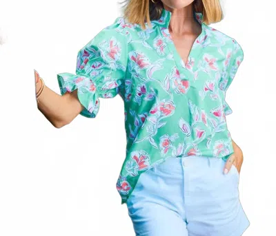 Michelle Mcdowell Women's Jessica Pretty Top In Petals Green In Blue