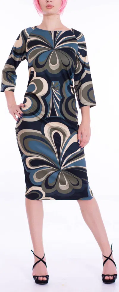 Michelle Parisou Allison Midi Dress In Olive Splash In Multi