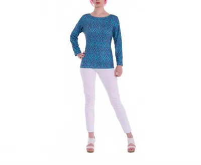 Michelle Parisou Candice 3/4 Sleeves Top In Sapphire Vine In Blue