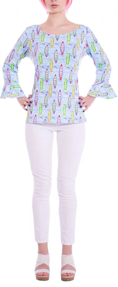 Michelle Parisou Kayla 3/4 Bell Sleeves Top In Canoes In Blue