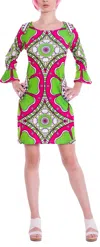 Michelle Parisou Kayla Mini Dress In Lime Green Sunflower In Multi
