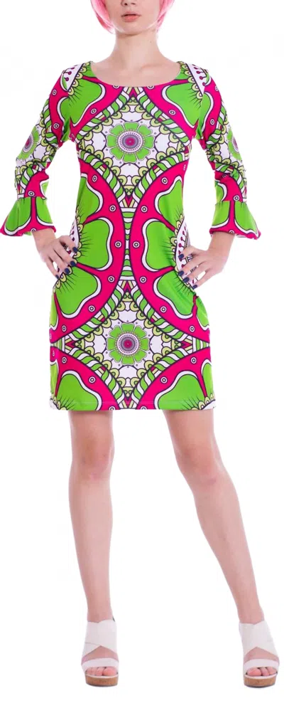 Michelle Parisou Kayla Mini Dress In Lime Green Sunflower In Multi