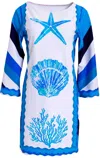 Michelle Parisou Sea Life With Border Stripe Blue Resort Dress In Multi In Blue