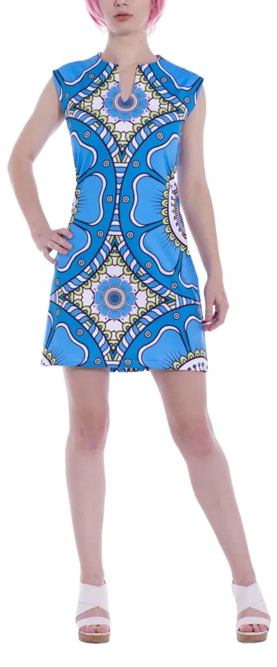Michelle Parisou Tina Mini Dress In Turquoise Sunflower In Multi