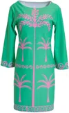 Michelle Parisou Tropical Palms Pink And Green Dress In Multi In Green