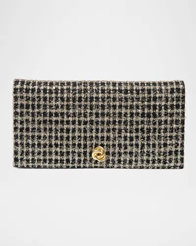 Michelle Wilhite Eloise Flap Fringe Grid Clutch Bag In Gold
