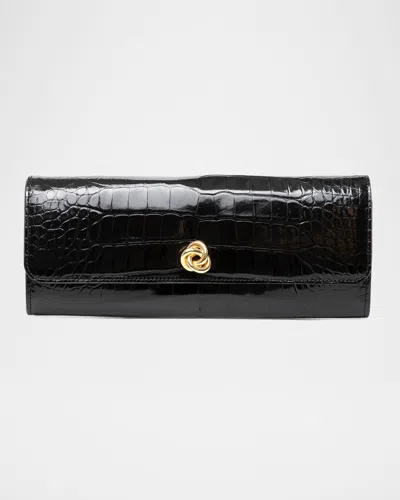 Michelle Wilhite Mini Robbie Alligator Leather Flap Clutch Bag In Black