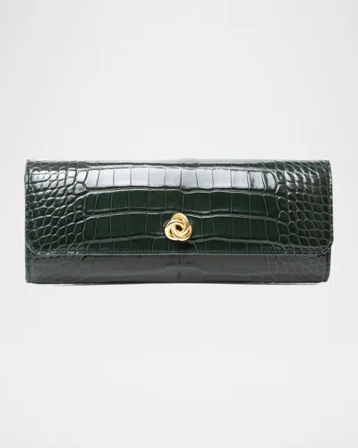 Michelle Wilhite Mini Robbie Alligator Leather Flap Clutch Bag In Green