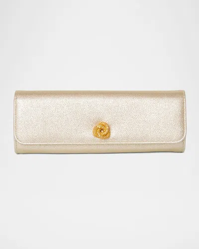 Michelle Wilhite Mini Robbie Metallic Flap Clutch Bag In Gold
