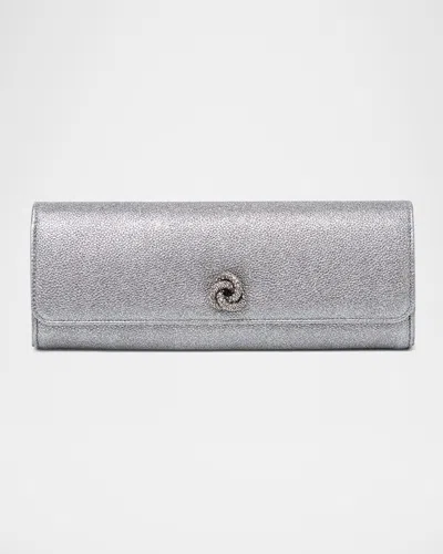 Michelle Wilhite Mini Robbie Metallic Flap Clutch Bag In Gray