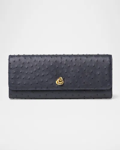Michelle Wilhite Robbie Ostrich Leather Flap Clutch Bag In Blue