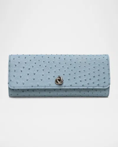 Michelle Wilhite Robbie Ostrich Leather Flap Clutch Bag In Blue