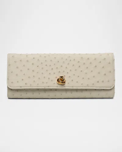 Michelle Wilhite Robbie Ostrich Leather Flap Clutch Bag In White