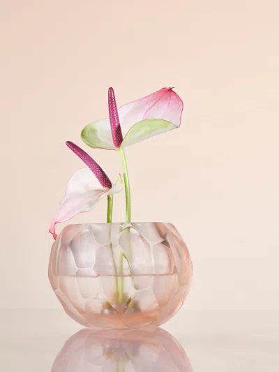 Micheluzzi Glass Bocia Rose Bamboo Hand-blown Murano Glass Vase (6in/15cm) In Pink