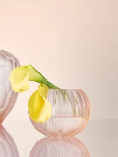 Micheluzzi Glass Bocia Rose Coste Hand-blown Murano Glass Vase (6in/16cm) In Pink