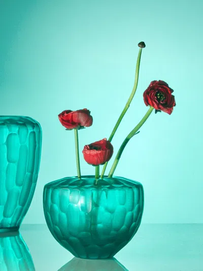 Micheluzzi Glass Goccia Acqua Bamboo Hand-blown Murano Glass Vase (7in/18cm) In Green