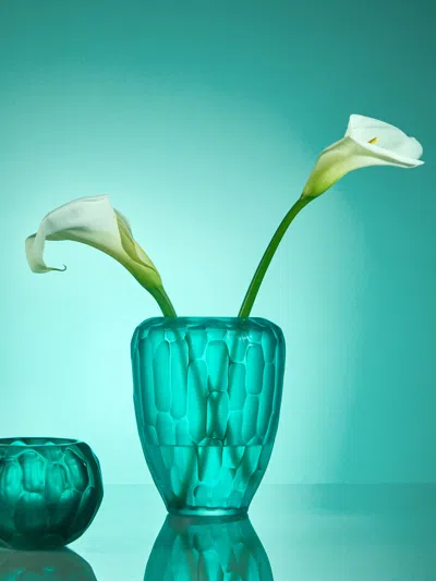 Micheluzzi Glass Goccia Acqua Bamboo Hand-blown Murano Glass Vase (9in/23cm) In Green