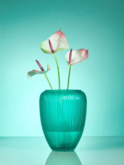 Micheluzzi Glass Goccia Acqua Righe Hand-blown Murano Glass Vase (9in/23cm) In Green