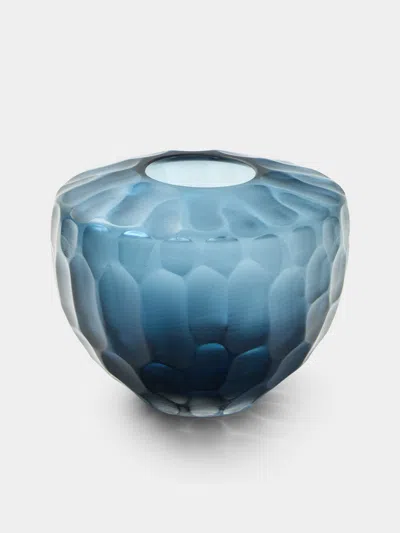 Micheluzzi Glass Goccia Oceano Bamboo Hand-blown Murano Glass Vase (6in/15cm) In Blue