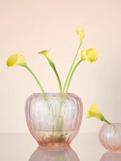 Micheluzzi Glass Goccia Rose Bamboo Hand-blown Murano Glass Vase (8in/20cm) In Pink