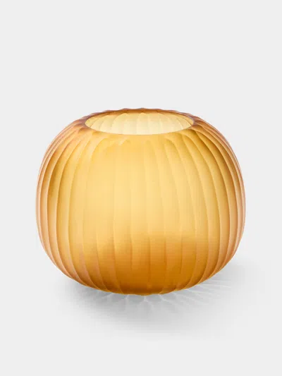 Micheluzzi Glass Riccio Ambra Coste Hand-blown Murano Glass Vase (8.5in/22cm) In Yellow