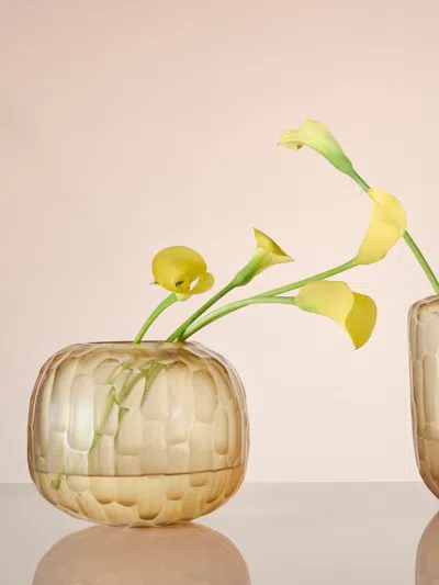 Micheluzzi Glass Riccio Miele Bamboo Hand-blown Murano Glass Vase (8.5in/22cm) In Neutral