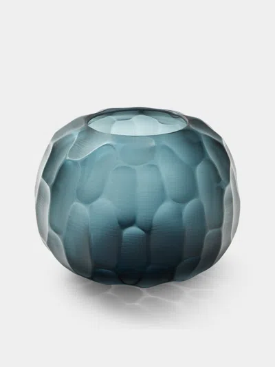 Micheluzzi Glass Riccio Oceano Bamboo Hand-blown Murano Glass Vase (7in/18cm) In Blue