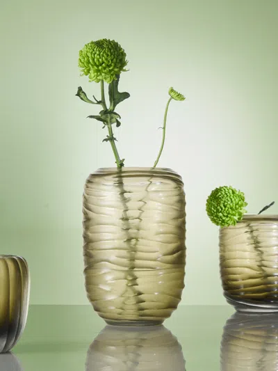 Micheluzzi Glass Rullo Laguna Onde Hand-blown Murano Glass Vase (9in/23cm) In Brown